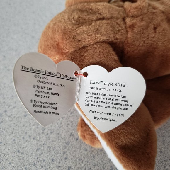🐰Ears the bunny rabbit beanie baby Vintage 1995 w/Errors - Picture 6 of 9